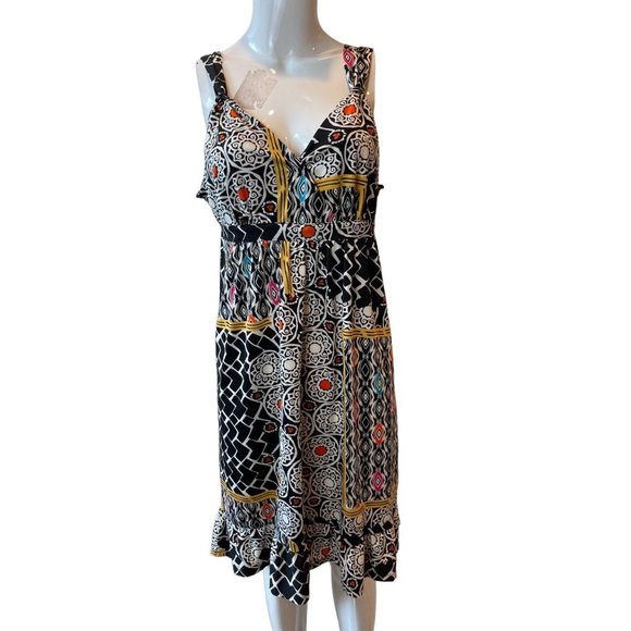 INC Women Multi Print Wrap Sundress WPL8046 Sleeveless Peplum Hem Black White XL - Picture 1 of 5